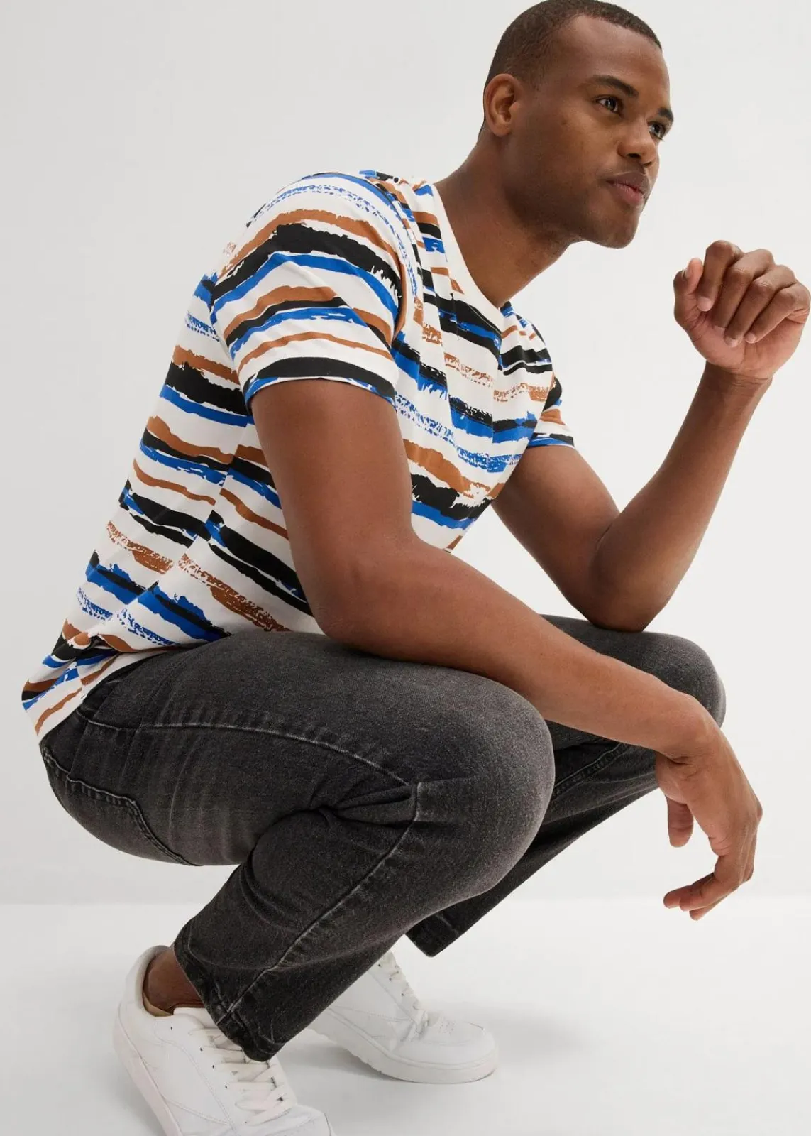 bonprix Große Größen|Shirts & Polos|T-Shirt aus Bio-Baumwolle wollweiß/kastanienbraun/arktikblau/schwarz gestreift