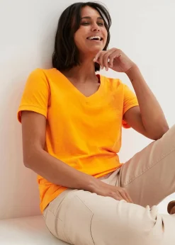 bonprix Shirts & Tops|Basics|T-Shirt aus reiner Baumwolle kürbisorange
