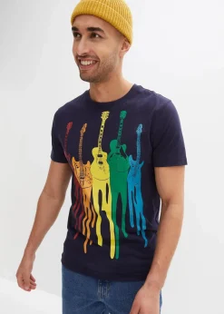 bonprix Große Größen|Shirts & Polos|T-Shirt aus reiner Baumwolle, Slim Fit dunkelblau bedruckt