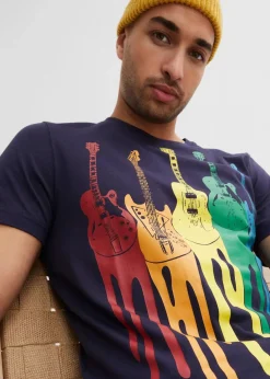 bonprix Große Größen|Shirts & Polos|T-Shirt aus reiner Baumwolle, Slim Fit dunkelblau bedruckt