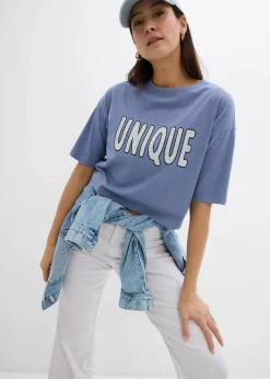 bonprix Shirts & Tops|T-Shirt aus reiner Baumwolle blau/weiß bedruckt