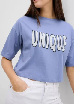 bonprix Shirts & Tops|T-Shirt aus reiner Baumwolle blau/weiß bedruckt