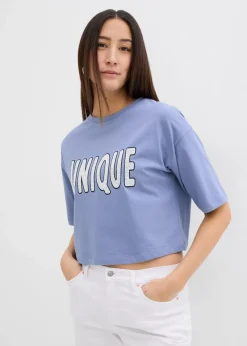 bonprix Shirts & Tops|T-Shirt aus reiner Baumwolle blau/weiß bedruckt