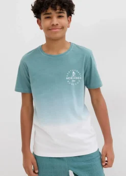 bonprix Jungen 9-16 Jahre·Shirts|T-Shirt aus reiner Baumwolle mineralblau/weiß