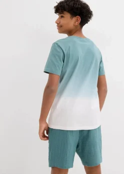 bonprix Jungen 9-16 Jahre·Shirts|T-Shirt aus reiner Baumwolle mineralblau/weiß
