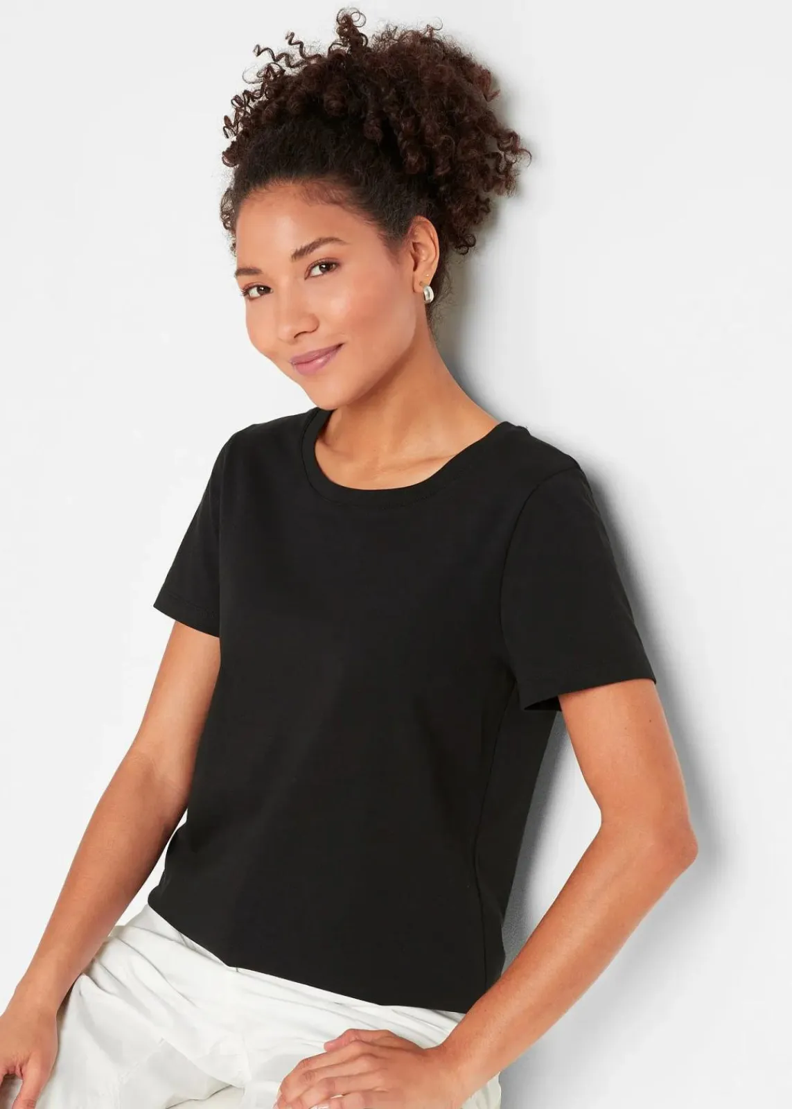 bonprix Bekleidung·Röcke|Basics|T-Shirt aus reiner Baumwolle (2er Pack) schwarz + schwarz