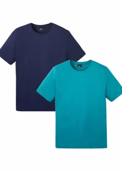 bonprix Große Größen|Basics|T-Shirt aus reiner Baumwolle (2er Pack) kobalttürkis+dunkelblau