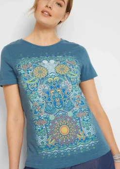 bonprix Nachhaltigere Materialien|Shirts & Tops|T-Shirt aus reiner Baumwolle jeansblau bedruckt