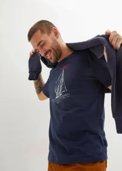 bonprix Große Größen|Shirts & Polos|T-Shirt aus reiner Bio-Baumwolle (2er Pack) dunkelblau+abendrot bedruckt