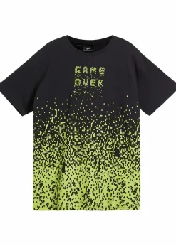 bonprix Jungen 9-16 Jahre·Shirts|Jungen 2-8 Jahre·Nachhaltigere Materialien|T-Shirt aus reiner Bio-Baumwolle schwarz/blattgrün graphisch bedruckt