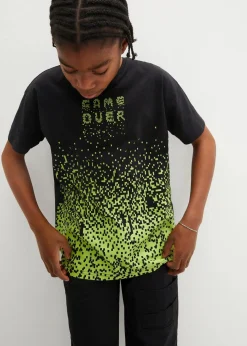 bonprix Jungen 9-16 Jahre·Shirts|Jungen 2-8 Jahre·Nachhaltigere Materialien|T-Shirt aus reiner Bio-Baumwolle schwarz/blattgrün graphisch bedruckt