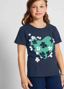 bonprix Mädchen 9-16 Jahre·Mehrfachpacks|Mädchen 9-16 Jahre·Shirts & Blusen|T-Shirt aus reiner Bio-Baumwolle(2er Pack) wollweiß + dunkelblau