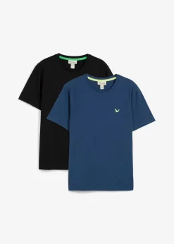 bonprix Große Größen|Basics|T-Shirt aus reiner Bio-Baumwolle (2er Pack) dunkelblau+schwarz