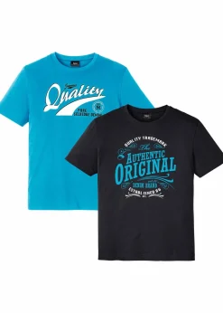 bonprix Große Größen|Shirts & Polos|T-Shirt aus reiner Bio-Baumwolle (2er Pack) schwarz+türkis bedruckt