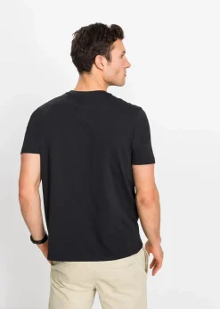 bonprix Große Größen|Shirts & Polos|T-Shirt aus reiner Bio-Baumwolle (2er Pack) schwarz+türkis bedruckt