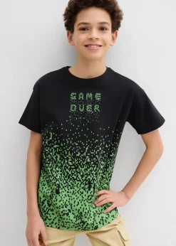 bonprix Jungen 2-8 Jahre·Nachhaltigere Materialien|Jungen 9-16 Jahre·Shirts|T-Shirt aus reiner Bio-Baumwolle schwarz/mattmoos graphisch bedruckt