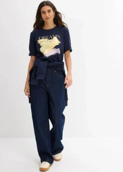 bonprix Nachhaltigere Materialien|Shirts & Tops|T-Shirt aus reiner Bio-Baumwolle dunkelblau graphisch bedruckt