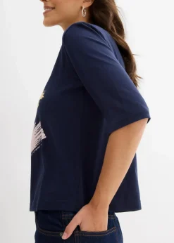 bonprix Nachhaltigere Materialien|Shirts & Tops|T-Shirt aus reiner Bio-Baumwolle dunkelblau graphisch bedruckt