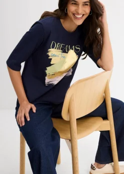bonprix Nachhaltigere Materialien|Shirts & Tops|T-Shirt aus reiner Bio-Baumwolle dunkelblau graphisch bedruckt