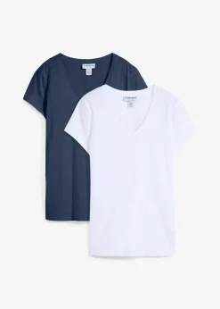 bonprix Bekleidung·Röcke|Basics|T-Shirt aus reiner Bio-Baumwolle (2er Pack) dunkelblau/weiß