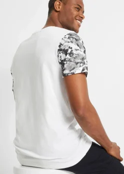 bonprix Große Größen|Shirts & Polos|T-Shirt aus reiner Bio-Baumwolle, Slim Fit weiß bedruckt