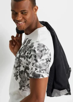 bonprix Große Größen|Shirts & Polos|T-Shirt aus reiner Bio-Baumwolle, Slim Fit weiß bedruckt