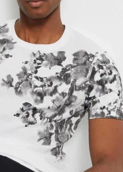 bonprix Große Größen|Shirts & Polos|T-Shirt aus reiner Bio-Baumwolle, Slim Fit weiß bedruckt