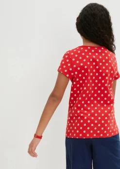 bonprix Mädchen 2-8 Jahre·Nachhaltigere Materialien|Mädchen 9-16 Jahre·Nachhaltigere Materialien|T-Shirt aus reiner Bio-Baumwolle (2er Pack) erdbeere+weiß geblümt