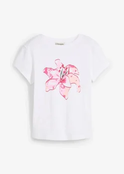 bonprix Shirts & Tops|Nachhaltigere Materialien|T-Shirt aus reiner Bio-Baumwolle weiß/kristallrosa bedruckt
