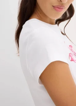 bonprix Shirts & Tops|Nachhaltigere Materialien|T-Shirt aus reiner Bio-Baumwolle weiß/kristallrosa bedruckt