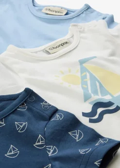 bonprix Mehrfachpacks|Shirts & Pullover|T-Shirt aus reiner Bio-Baumwolle (3er Pack) hellblau+wollweiß bedruckt +naturbeige bedruckt