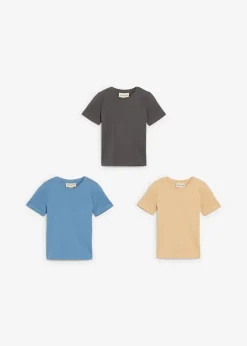 bonprix Jungen 2-8 Jahre·Nachhaltigere Materialien|Jungen 2-8 Jahre·Mehrfachpacks|T-Shirt aus reiner Bio-Baumwolle (3er Pack) wellenblau+anthrazit+latte macchiato