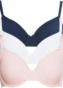 bonprix Große Cups D-H|Nachhaltigere Materialien|T-Shirt BH mit Bügel aus Bio-Baumwolle (3er Pack) dunkelblau + weiß + perlrosa