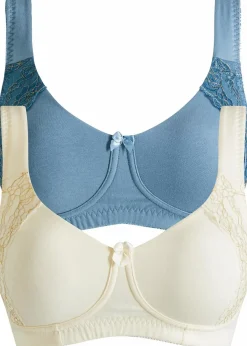 bonprix Große Cups D-H|Nachhaltigere Materialien|T-Shirt BH ohne Bügel mit Bio-Baumwolle (2er Pack) cremeweiß + blau