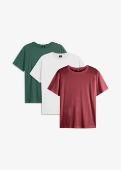 bonprix Shirts & Polos|Basics|T-Shirt (3er Pack) bordeaux+dunkelgrün+weiß