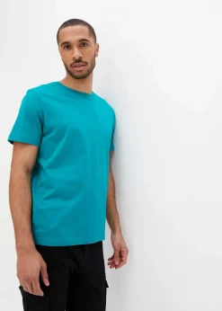 bonprix Shirts & Polos|Sportbekleidung|T-Shirt (5er Pack) weiß+karibikblau+dunkelsmaragd+blaupetrol+grau meliert