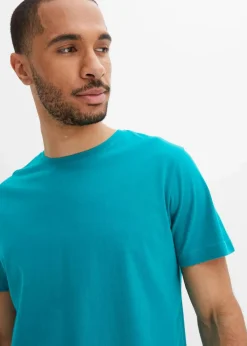 bonprix Shirts & Polos|Sportbekleidung|T-Shirt (5er Pack) weiß+karibikblau+dunkelsmaragd+blaupetrol+grau meliert