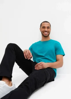 bonprix Shirts & Polos|Sportbekleidung|T-Shirt (5er Pack) weiß+karibikblau+dunkelsmaragd+blaupetrol+grau meliert