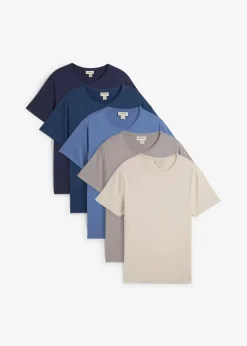 bonprix Shirts & Polos|Sportbekleidung|T-Shirt (5er Pack) steingrau+jeansblau+grau+tiefblau+dunkelblau