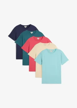 bonprix Shirts & Polos|Sportbekleidung|T-Shirt (5er Pack) hellrot+hellblau+hellsand+pfeffergrün+dunkelblau