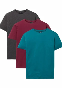 bonprix Shirts & Polos|Basics|T-Shirt (3er Pack) kobalttürkis+rhododendronrot+anthrazit meliert