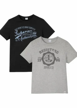 bonprix Große Größen|Shirts & Polos|T-Shirt (2er Pack) schwarz+hellgrau meliert bedruckt