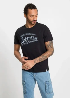 bonprix Große Größen|Shirts & Polos|T-Shirt (2er Pack) schwarz+hellgrau meliert bedruckt