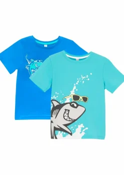 bonprix Jungen 2-8 Jahre·Nachhaltigere Materialien|Jungen 2-8 Jahre·Mehrfachpacks|T-Shirt (2er Pack) aus reiner Bio-Baumwolle aqua+gletscherblau