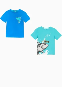 bonprix Jungen 2-8 Jahre·Nachhaltigere Materialien|Jungen 2-8 Jahre·Mehrfachpacks|T-Shirt (2er Pack) aus reiner Bio-Baumwolle aqua+gletscherblau