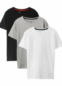 bonprix Jungen 9-16 Jahre·Mehrfachpacks|Jungen 9-16 Jahre·Bademode|T-Shirt mit Bio-Baumwolle (3er Pack) schwarz+hellgrau meliert+weiß
