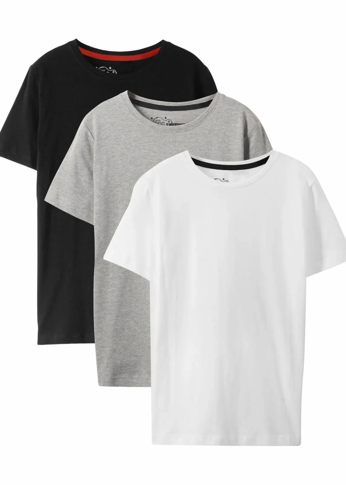 bonprix Jungen 9-16 Jahre·Mehrfachpacks|Jungen 9-16 Jahre·Bademode|T-Shirt mit Bio-Baumwolle (3er Pack) schwarz+hellgrau meliert+weiß