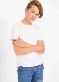 bonprix Jungen 9-16 Jahre·Mehrfachpacks|Jungen 9-16 Jahre·Bademode|T-Shirt mit Bio-Baumwolle (3er Pack) schwarz+hellgrau meliert+weiß