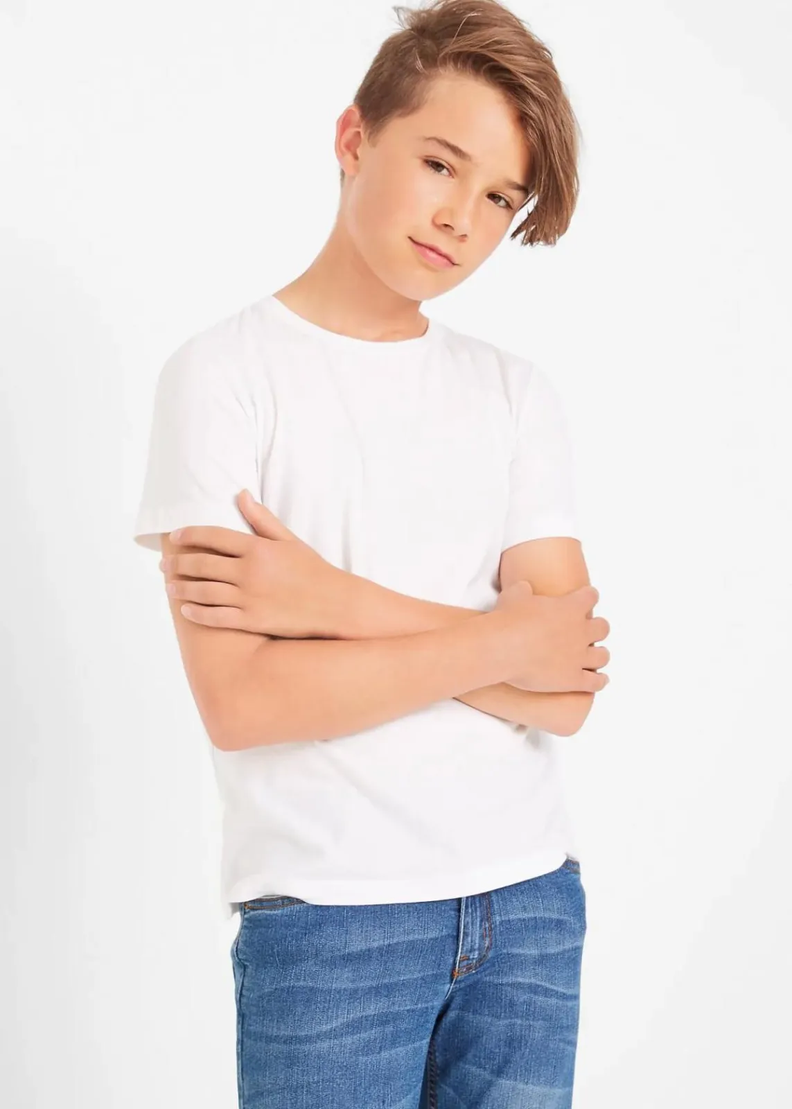 bonprix Jungen 9-16 Jahre·Mehrfachpacks|Jungen 9-16 Jahre·Bademode|T-Shirt mit Bio-Baumwolle (3er Pack) schwarz+hellgrau meliert+weiß