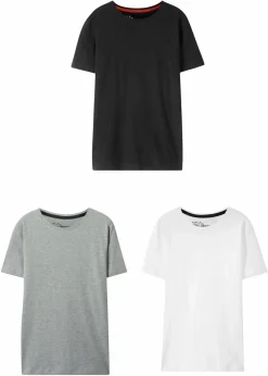 bonprix Jungen 9-16 Jahre·Mehrfachpacks|Jungen 9-16 Jahre·Bademode|T-Shirt mit Bio-Baumwolle (3er Pack) schwarz+hellgrau meliert+weiß